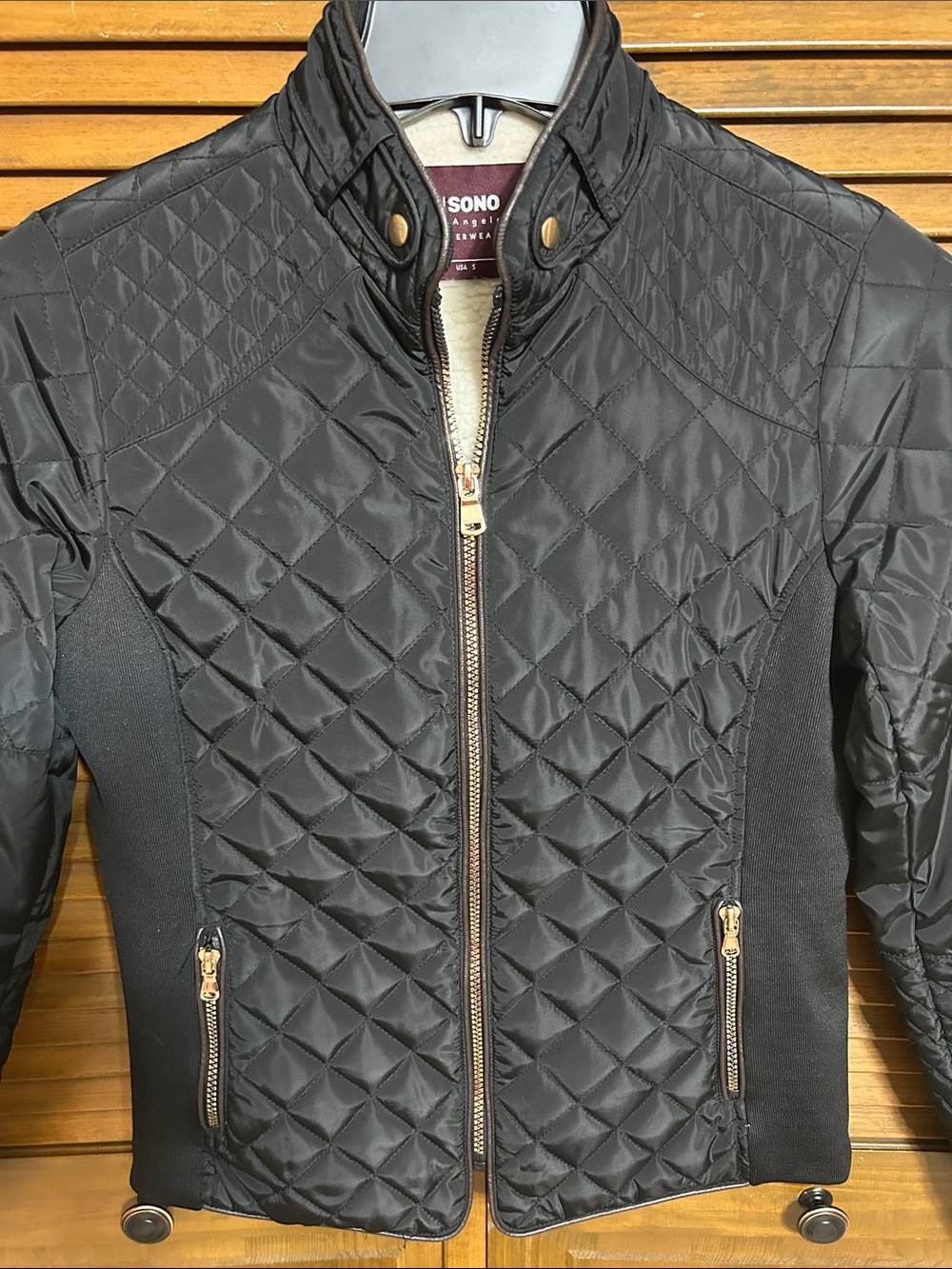 CI SONO LA Black Diamond Quilted Moto Jacket Full Front Zipper Size S